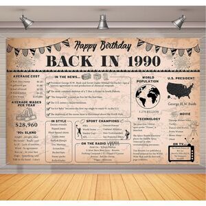 35th Birthday Decorations Vintage Back in 1990 Backdrop Banner 6 x 4 ft Vintage